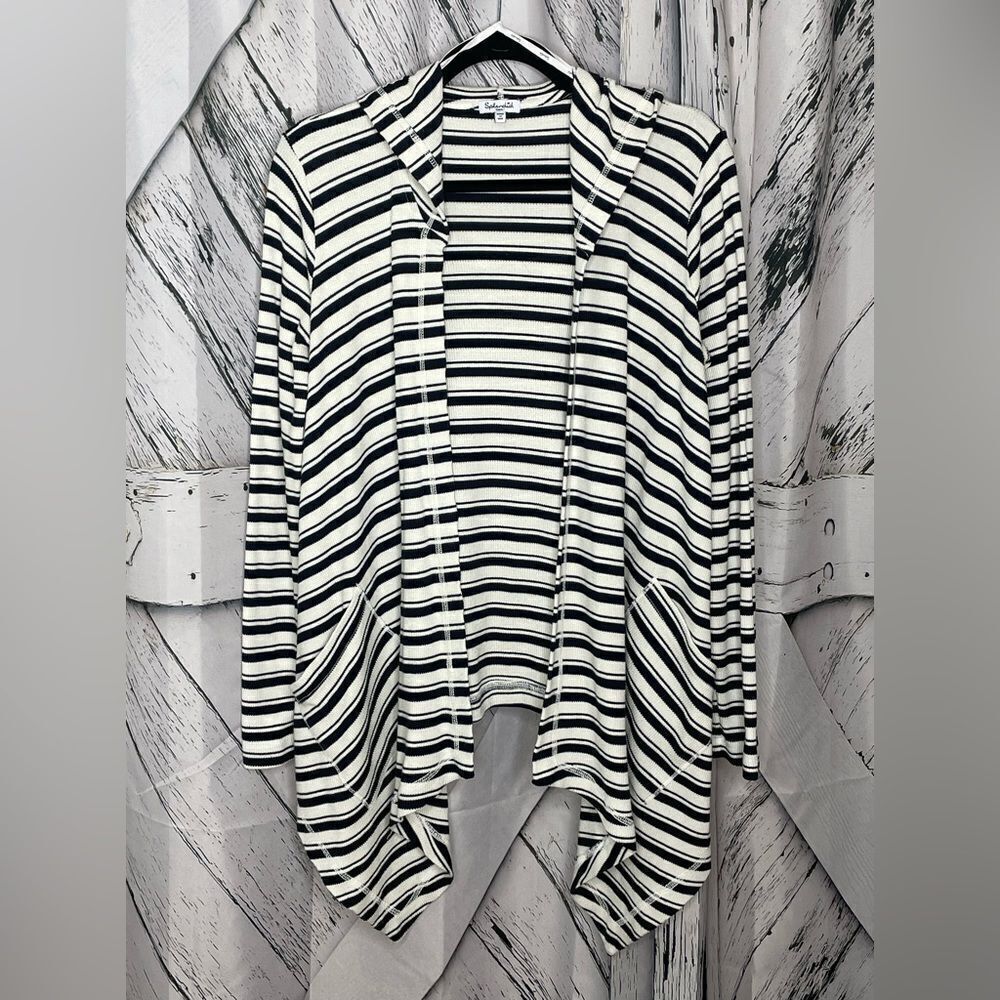 Splendid Ribbed Hooded Striped Thermal Cardigan Small